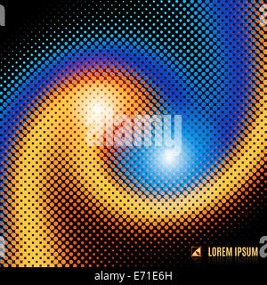 abstrakte gelbe und blaue gefladert feurige verschwommene Kurve dekorative Raum Hintergrund mit Halbton, geometrische Element, Spirale, stream Stockfoto