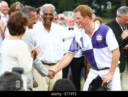 Prinz Harry, Wales spielt in einem Charity-Polo-Turnier in Cirencester Polo Club, Cirencester. Stockfoto