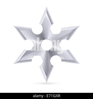 Metall Shuriken mit sechs Spitzen auf dem weißen Hintergrund Stockfoto