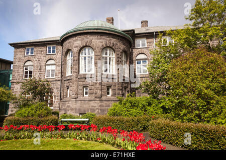 Parlamentsgebäude, Althingishusid, Austurvollur Platz, Reykjavik, Island Stockfoto