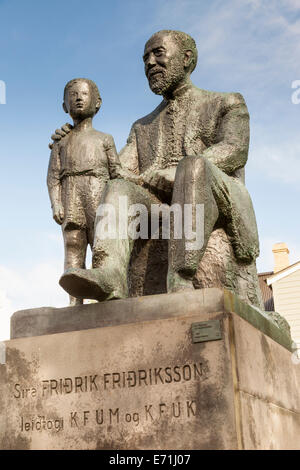 Fridrik Fridriksson Statue, Laekjargata, Reykjavik, Island Stockfoto