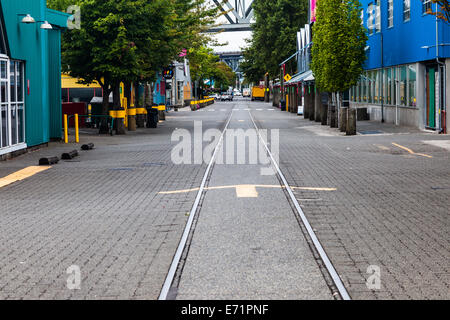 Am frühen Morgen auf Granville Island vor Beginn des Arbeitstages, Vancouver, Kanada Stockfoto