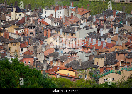 Blick von der Basilika Notre-Dame de Fourvière, historisches Viertel Vieux Lyon, UNESCO-Weltkulturerbe, Lyon, Rhone-Alpes Stockfoto