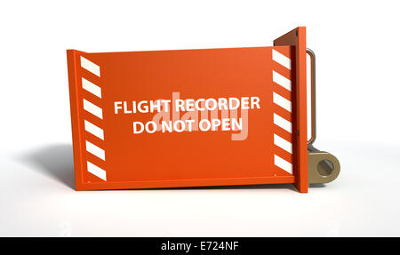 Eine regelmäßige Luftfahrt Flight Recorder Blackbox lackiert in Orange auf einem isolierten weißen Studio-Hintergrund Stockfoto