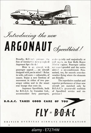 1940er Jahren datiert Anzeige für BOAC ARGONAUT SPEEDBIRD im englischen Magazin November 1949 Stockfoto