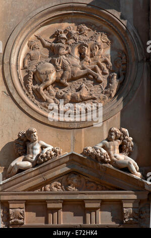 Palast von Charles V des 16. Jahrhunderts Fassade Detail, der Alhambra, Granada, Region von Andalusien, Spanien, Europa Stockfoto