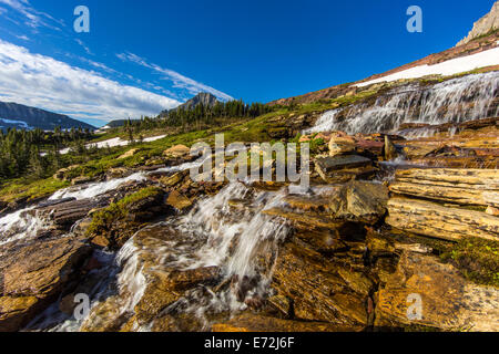 Wasserfälle am Logan Pass im Glacier National Park, Montana, USA. Stockfoto