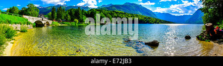 Panorama von Bohinj-See im Nationalpark Triglav, Slowenien Stockfoto