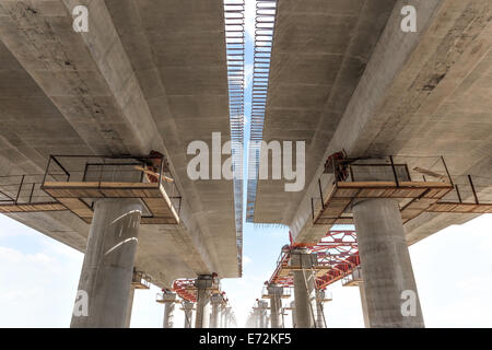 Schrittweise Einführung ist eine neue Methode zum Aufbau eine komplette Brückendeck von einem Ende der Brücke nur. Stockfoto