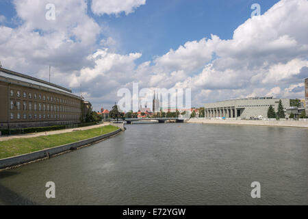 Breslau Odra River gesehen von der Grunwaldzki-Brücke Stockfoto