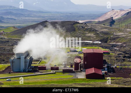 Die geothermische Krafla Power Station, größte geothermische Kraftwerk in Island, in der Nähe des Vulkans Krafla, Island Stockfoto