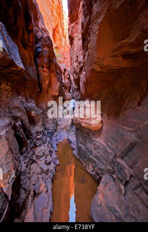 Tourist in Khazali Canyon, Wadi Rum, Jordanien, Naher Osten Stockfoto