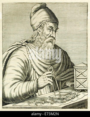 Antike griechische Mathematiker Archimedes von Syrakus (287-212BC), Physiker, Ingenieur, Erfinder und Astronom von "Echten Porträts..." von André Thévet veröffentlicht im Jahre 1594. Siehe Beschreibung für mehr Informationen. Stockfoto