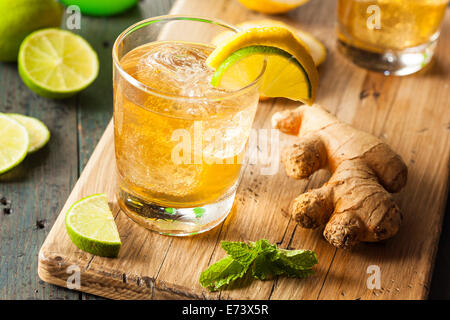 Bio Ginger Ale Soda in einem Glas mit Zitrone und Limette Stockfoto