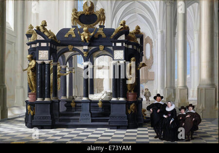 Familie neben dem Grab von Prinz William van ich in der Nieuwe Kerk, Delft - von Dirck Delen, 1645 Stockfoto