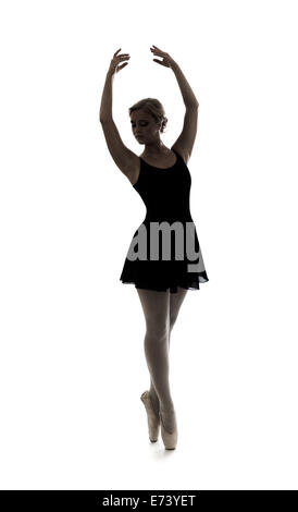 Tänzerin Mädchen Silhouette isoliert auf weiss Stockfoto