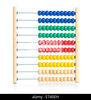 Hölzerne bunte Abacus Kinder Spielzeug isoliert auf weiss Stockfoto