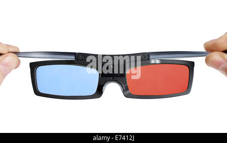 Kino 3d Anaglyphenbrille in Händen isoliert Stockfoto