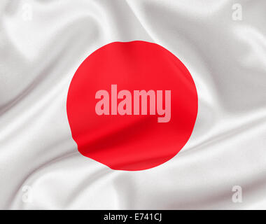 Japan Flagge auf weißem satin oder Seide Stockfoto