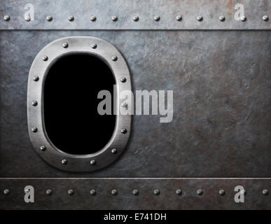 Schiff oder u-Boot Steam Punk-Metal Fensterhintergrund Stockfoto