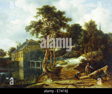 Landschaft mit Wassermühle - von Jacob Isaacksz van Ruisdael 1661 Stockfoto