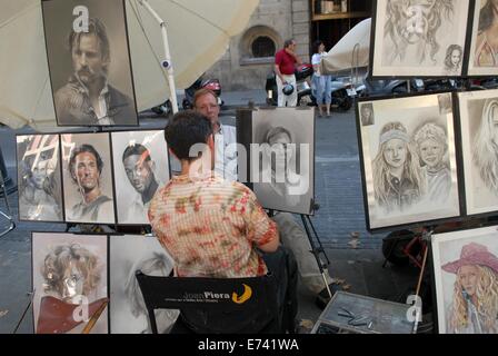 Barcelona (Spanien), eine Straße Maler auf Ramblas Allee Stockfoto