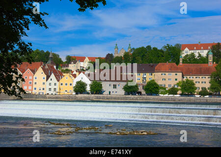 Landsberg am Lech, Lech-Fluss, romantische Straße, Romantische Strasse, Bayern, Deutschland, Europa. Stockfoto