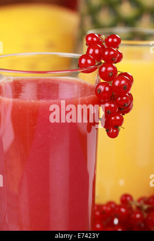 Frischer Saft aus roten Früchten wie Erdbeeren, Johannisbeeren und Kirschen Stockfoto