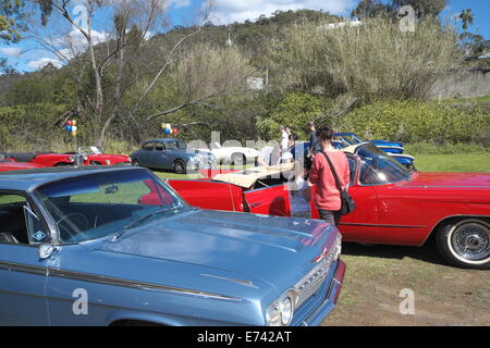 Sydney Oldtimer mieten Mitglieder Besitzer Anzeige ihrer Fahrzeuge auf einer Werbeveranstaltung in Wisemans ferry, nördlich von Sydney Stockfoto