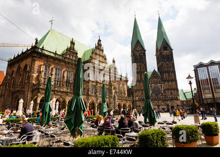 Bremen-Alt-Stadt-Markt-Platz mit Rathaus und Dom St. Petri Stockfoto