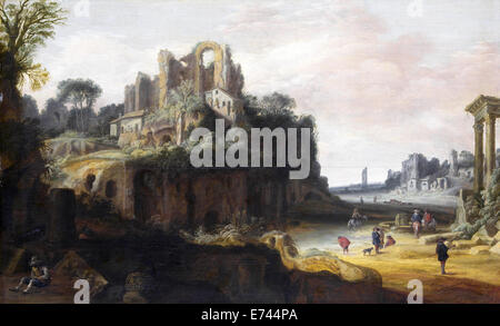 Römische Landschaft mit der linken und rechten Teile der Palatinus, das Forum Romanum - von Pieter Anthonisz Groenewegen, 1630-1657 Stockfoto