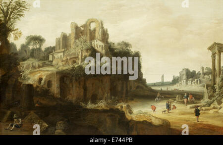 Römische Landschaft mit der linken und rechten Teile der Palatinus, das Forum Romanum - von Pieter Anthonisz Groenewegen, 1630-1657 Stockfoto