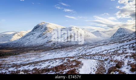 Scottish Highland Winterlandschaft Buachaille Etive Mor von Treppe des Teufels Stockfoto