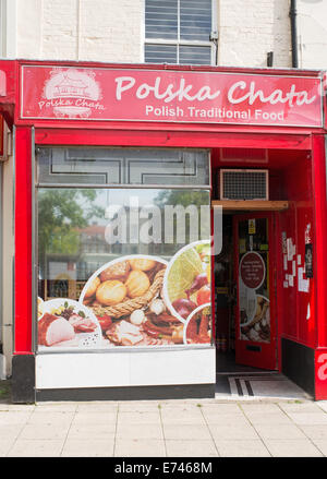 Polnische Lebensmittel Shop, Polska Chata, in Wisbech, Cambridgeshire, England, Großbritannien Stockfoto