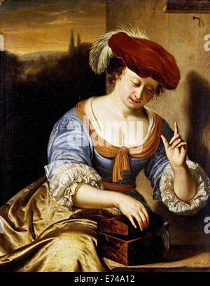 Die Escaped Vogel Allegorie der verlorenen Keuschheit - von Frans van Mieris, 1676 Stockfoto