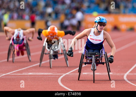 Damen 100m T34, 2014 IPC Sainsbury-Birmingham-Grand-Prix, Alexander Stadium, Hannah COCKROFT, UK Stockfoto