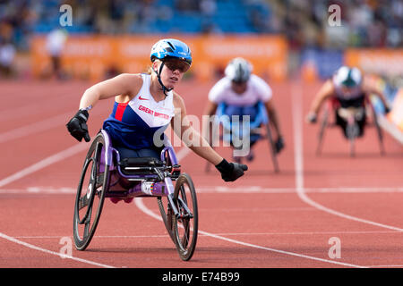 Damen 100m T34, 2014 IPC Sainsbury-Birmingham-Grand-Prix, Alexander Stadium, Hannah COCKROFT, UK Stockfoto