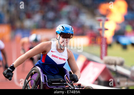 Damen 100m T34, 2014 IPC Sainsbury-Birmingham-Grand-Prix, Alexander Stadium, Hannah COCKROFT, UK Stockfoto