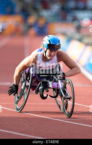 Damen 100m T34, 2014 IPC Sainsbury-Birmingham-Grand-Prix, Alexander Stadium, Hannah COCKROFT, UK Stockfoto