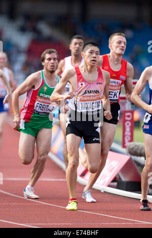 Daisuke NAKAGAWA, Samuel FREITAS & Daniel PEK Männer 1500m T20, 2014 IPC Sainsbury Birmingham Grand Prix, Alexander Stadium, UK Stockfoto