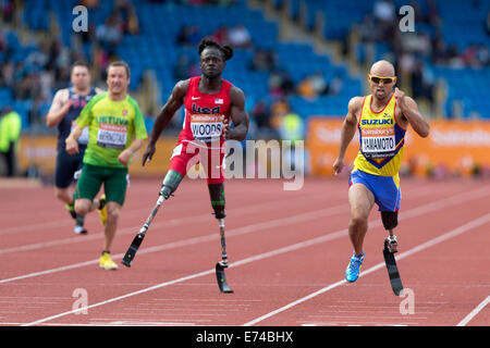 Regas Wald & Atsushi YAMAMOTO, Herren 200m T42, 2014 IPC Sainsbury-Birmingham-Grand-Prix, Alexander Stadium, UK Stockfoto