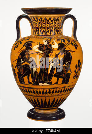 Attische schwarzfigurige Hals Amphora; Leagros-Gruppe, griechische (Dachgeschoss), aktive 525-500 v. Chr. zugeschrieben; Athen, Griechenland, Europa Stockfoto