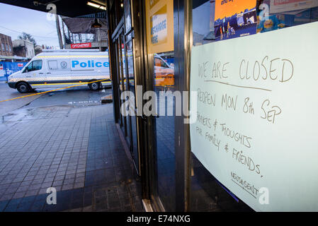 Sydney, Australien. 7. Sep, 2014. Geschäfte außerhalb der Sperrzone erwarten, bald nach der Explosion zu öffnen, die drei Tote Credit: MediaServicesAP/Alamy Live News Stockfoto