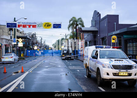 Sydney, Australien. 7. Sep, 2014. Foto zeigt die Sperrzone um nachfolgende Brand- und Explosionsschutz. Bildnachweis: MediaServicesAP/Alamy Live-Nachrichten Stockfoto