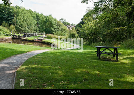 Picknick-Bereich neben der Johnson Hillock Sperre Flug am Leeds und Liverpool Kanal in der Nähe von liquidiren, Chorley, Lancashire Stockfoto