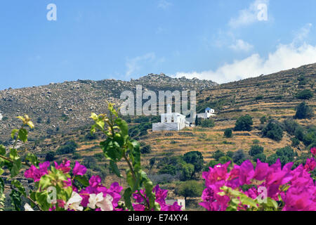 Bunte Ansicht von Agapi (Liebe in griechischer Sprache) traditionelles Dorf auf der Insel Tinos, Kykladen, Griechenland Stockfoto