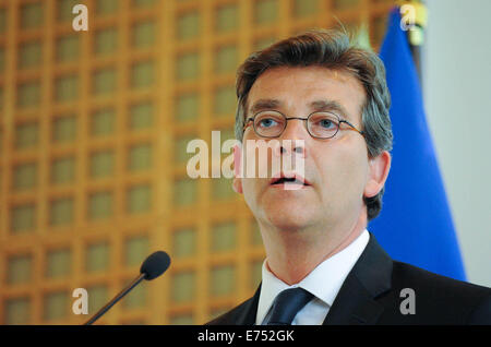 Porträt von Arnaud Montebourg, ehemalige französische Wirtschaftsminister und vocal Verfechter von "made in France" und teilweise Protektionismus Stockfoto