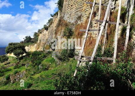 Restauration in KUELAP - archäologische Stätte in CHACHAPOYAS. Abteilung von Amazonas. Peru Stockfoto