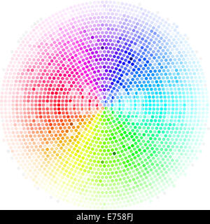 Mehrfarbige Punkte digital in Form Kreis auf weißem Hintergrund Stockfoto