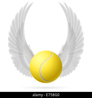 Realistische Tennisball mit erhöhten bis weißen Flügel emblem Stockfoto